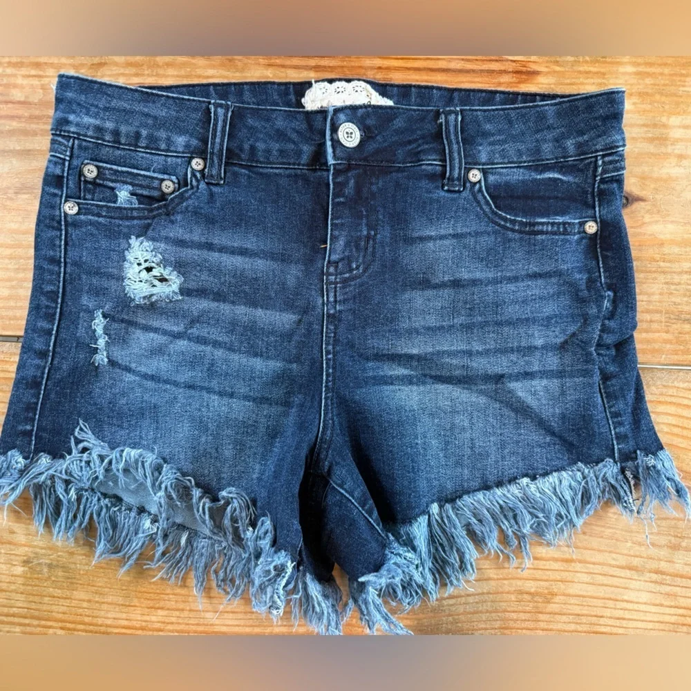 Altar'd State Shorts Womens 26/3 Blue Denim Jean Shorts Cut Off Fringe Stretch